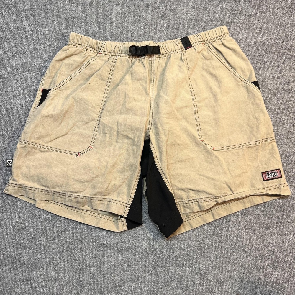 Zoic Lined Shorts Mens 2XL Beige Biker Cycling Belted Elastic Waist 8 Inseam